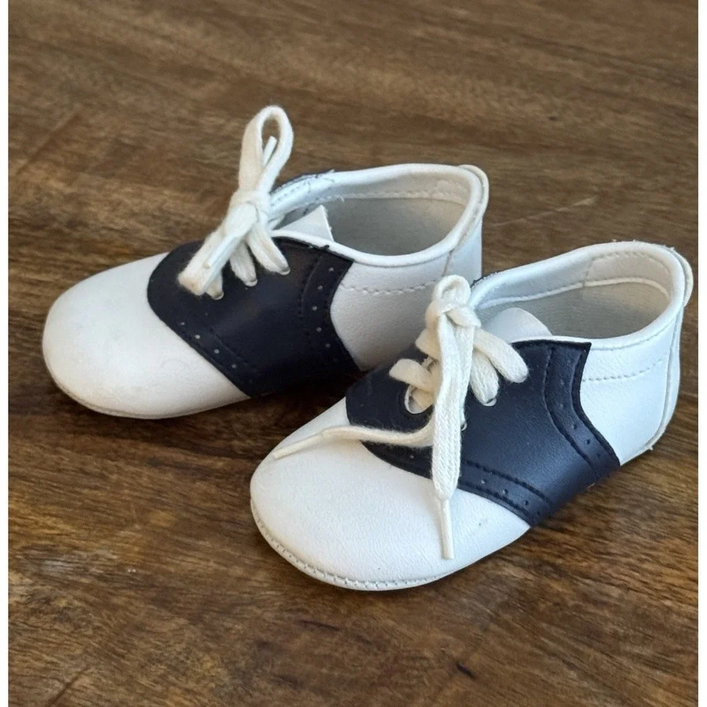 RARE VINTAGE Baby Saddle Oxford Shoes Blue & Navy Size 1 Gold Bug